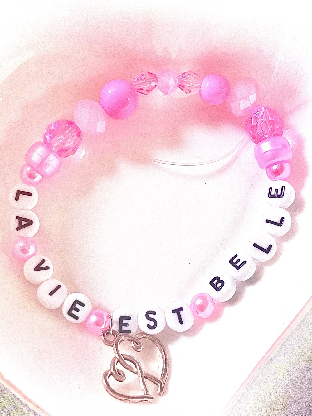 BUY1GET1FREE La Vie Est Belle Pink Beaded Bracelet with Heart Charm